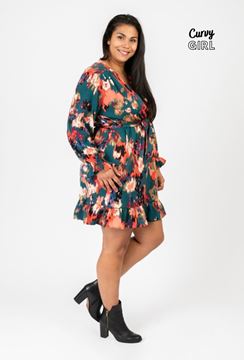 Picture of CURVY GIRL GREEN PRINTED WRAP DRESS